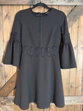 Banana Republic Black Lace-Trim Bell Sleeve Dress